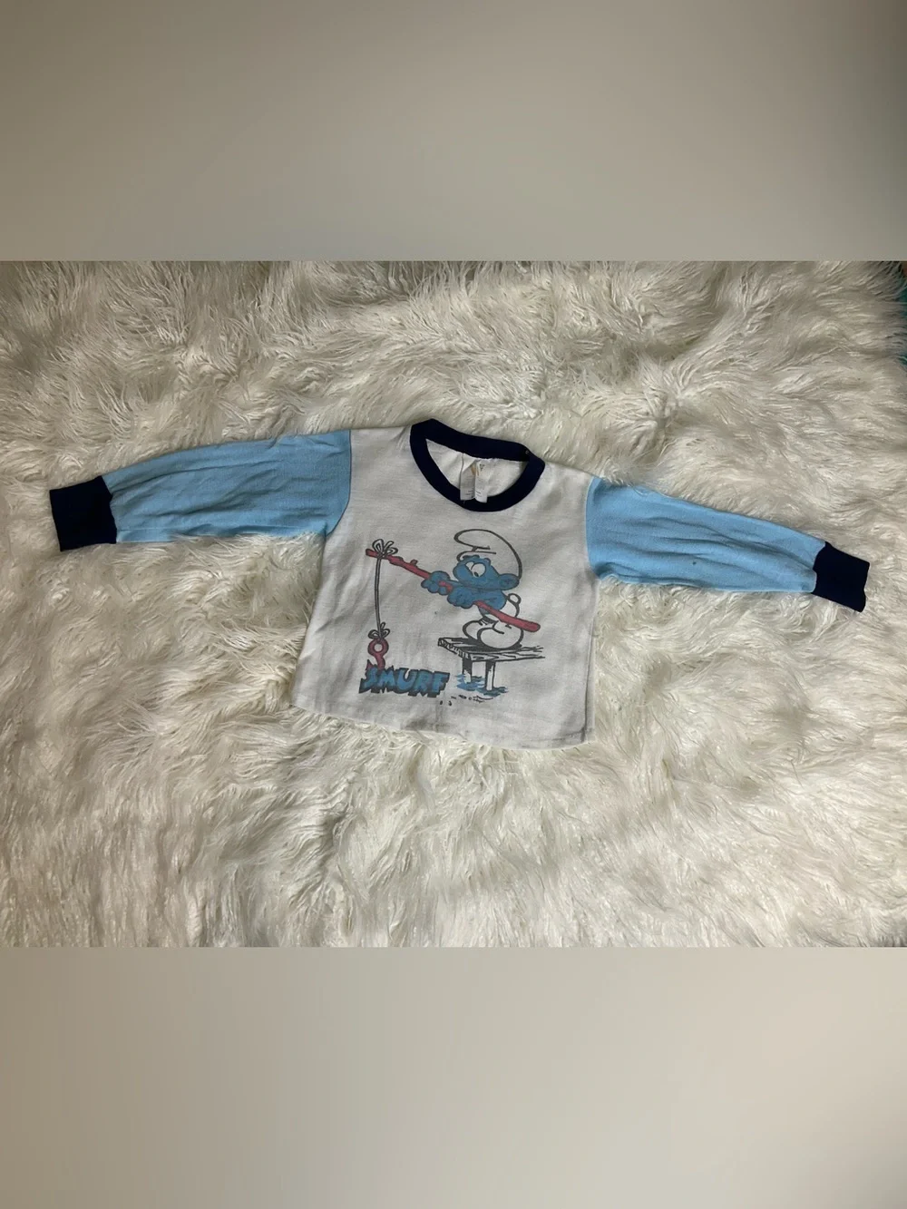 80s Vintage Smurfs Long Sleeve Raglan Pajama Top Size 5